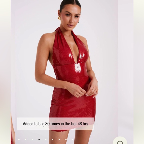 Meshki Carleigh red sequin halter dress - Picture 1 of 8